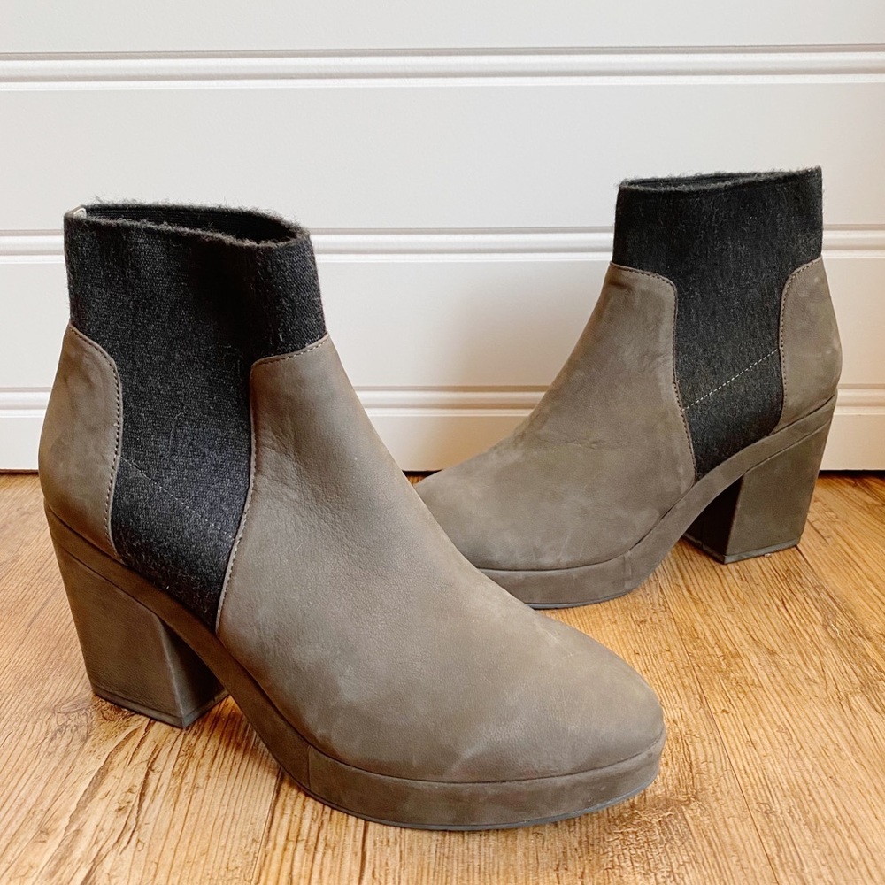 Eileen Fisher Leather Suede Knit Heel Later Bootie - Picture 1 of 9